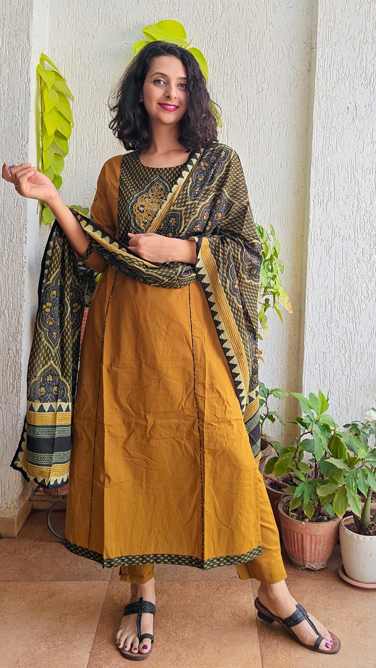 Earthy mustard elegant kurti set with dupatta