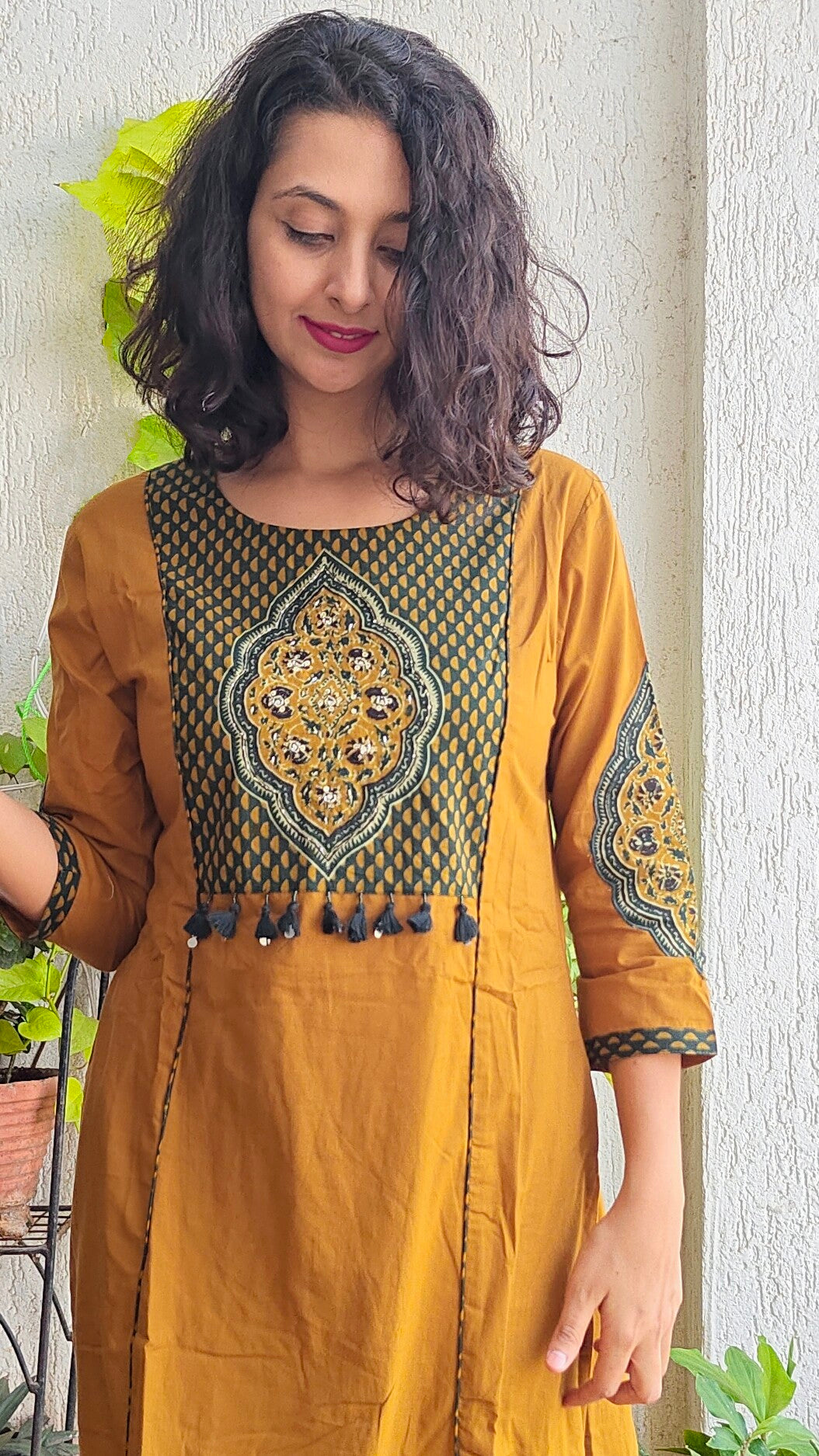 Earthy mustard elegant kurti set with dupatta