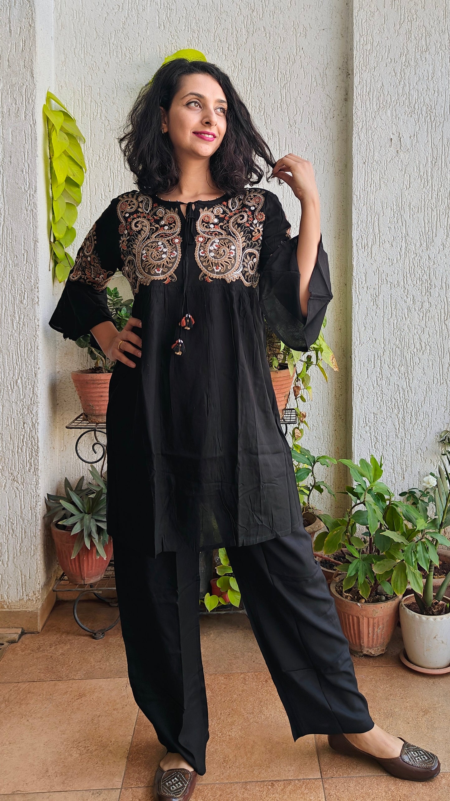 Black embroidered Co-ord set