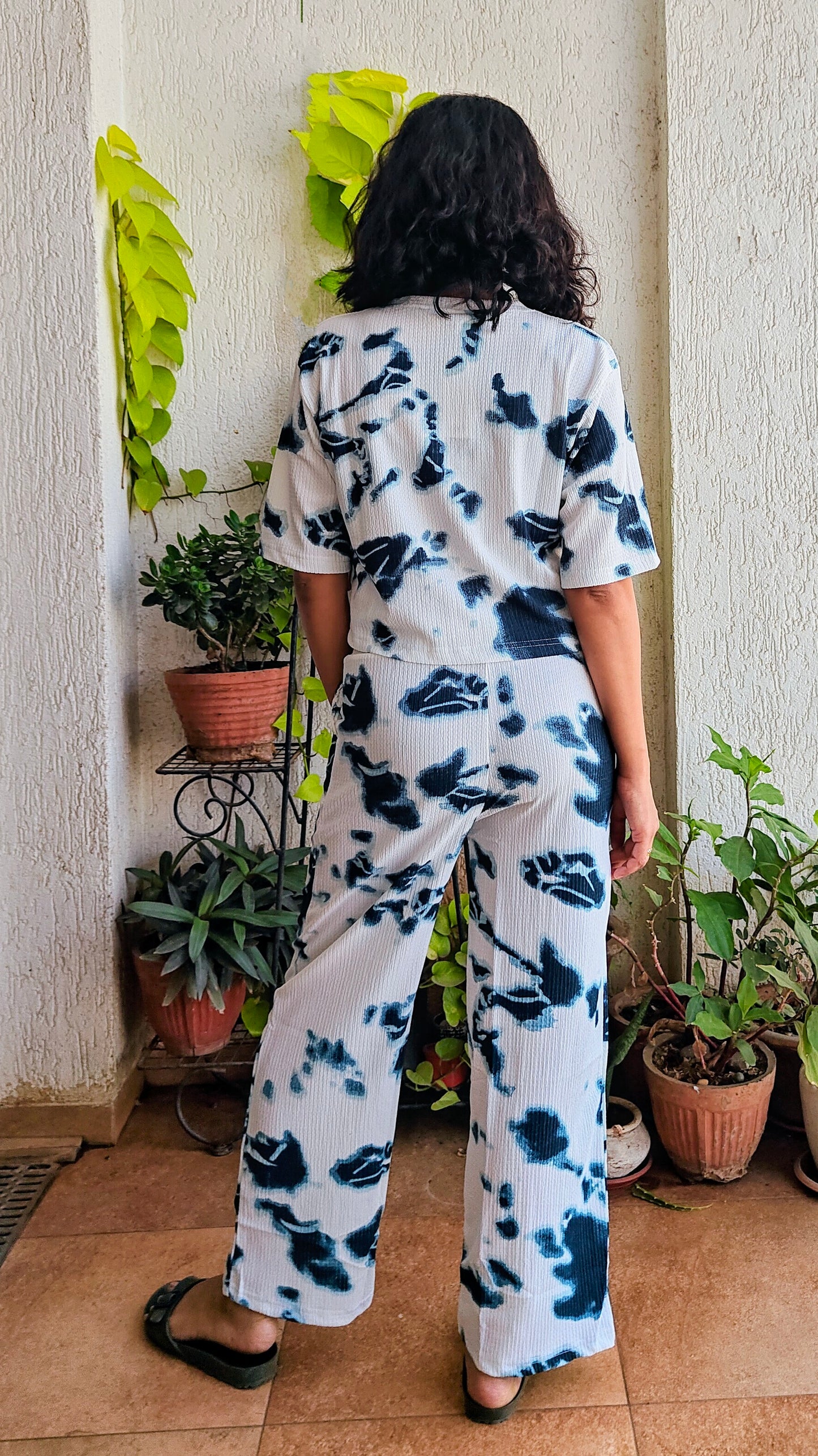 Tie and die white aqua blue Co-ord set