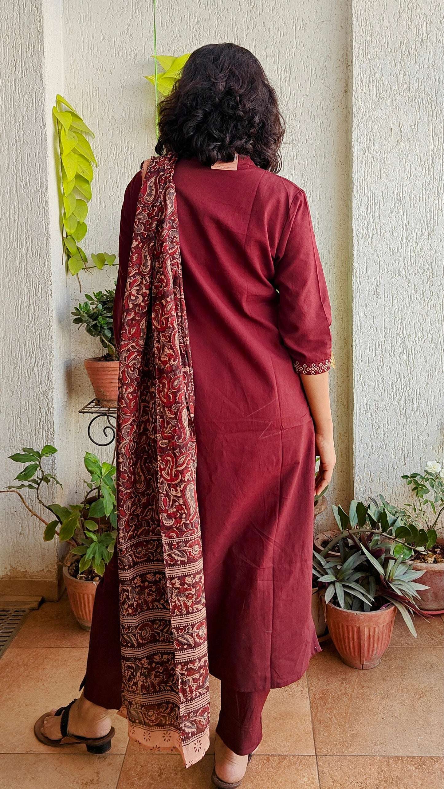 Cotton linen kurta set with Kalamkari dupatta