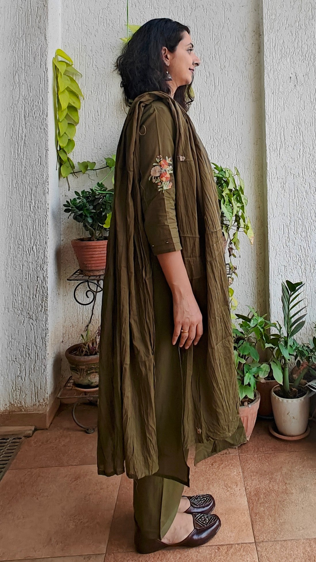 Mehendi green Mal cotton kurta set with dupatta