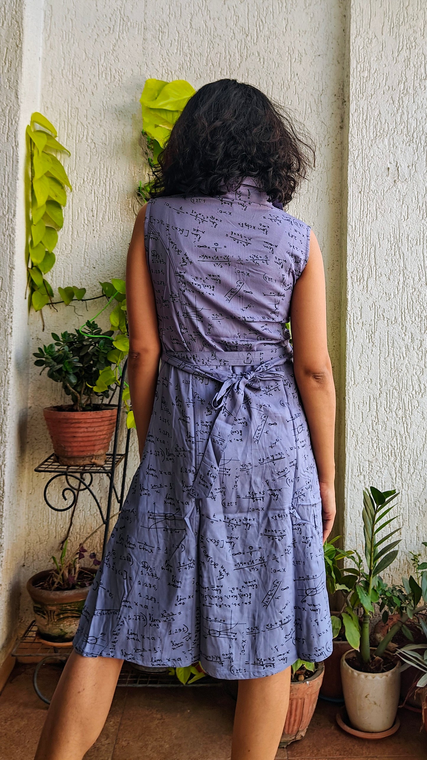 Blue collared knee length dress with sleeves attached