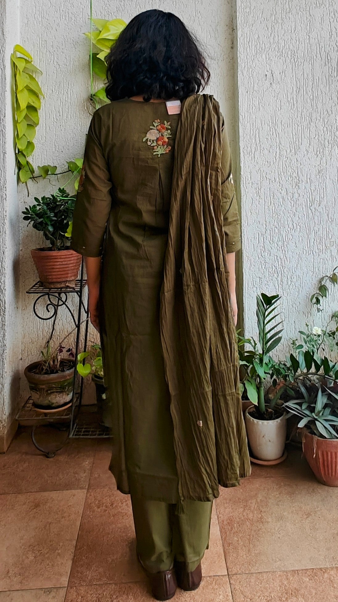 Mehendi green Mal cotton kurta set with dupatta