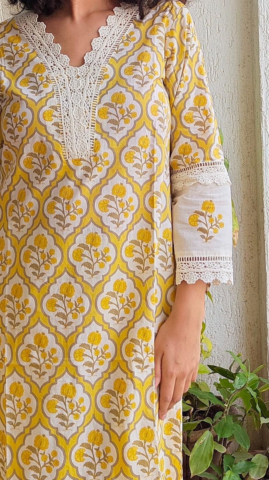 Sunshine yellow Karachi style kurta set with dupatta