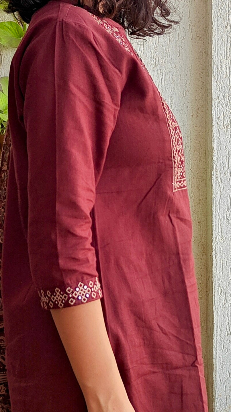 Cotton linen kurta set with Kalamkari dupatta