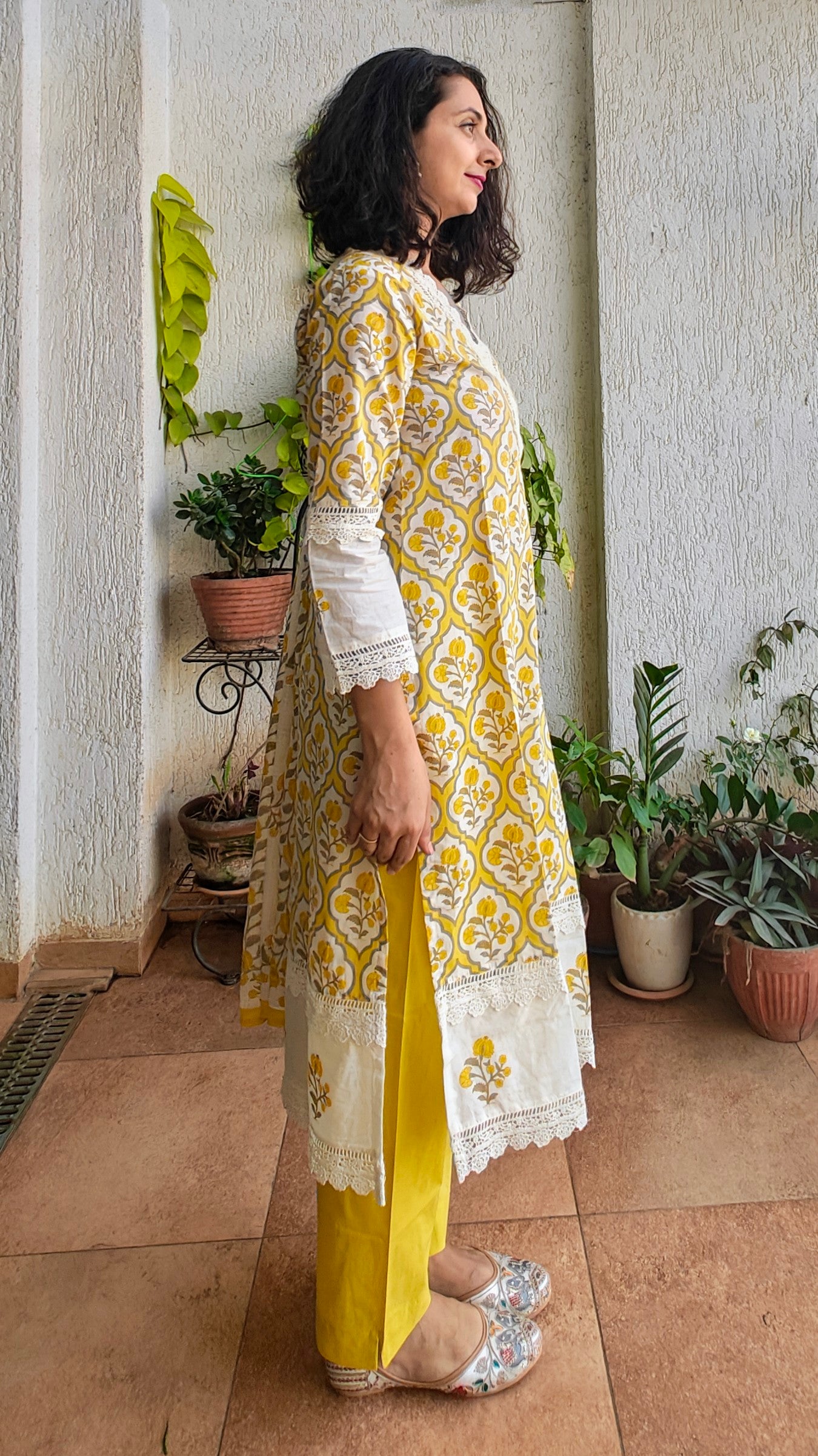 Sunshine yellow Karachi style kurta set with dupatta