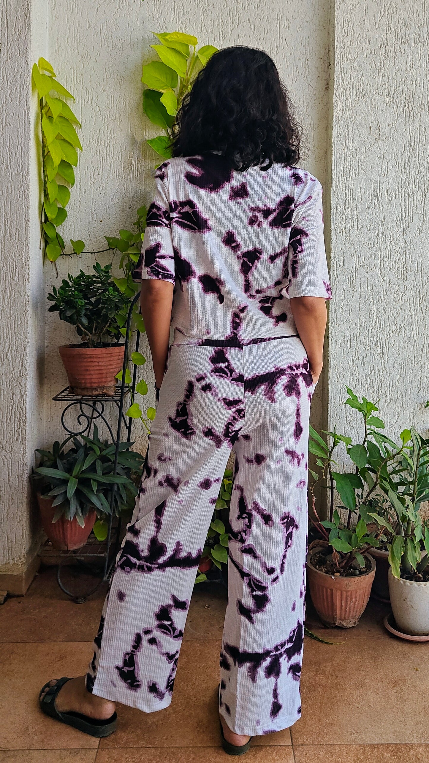 Tie and die white purple Co-ord set