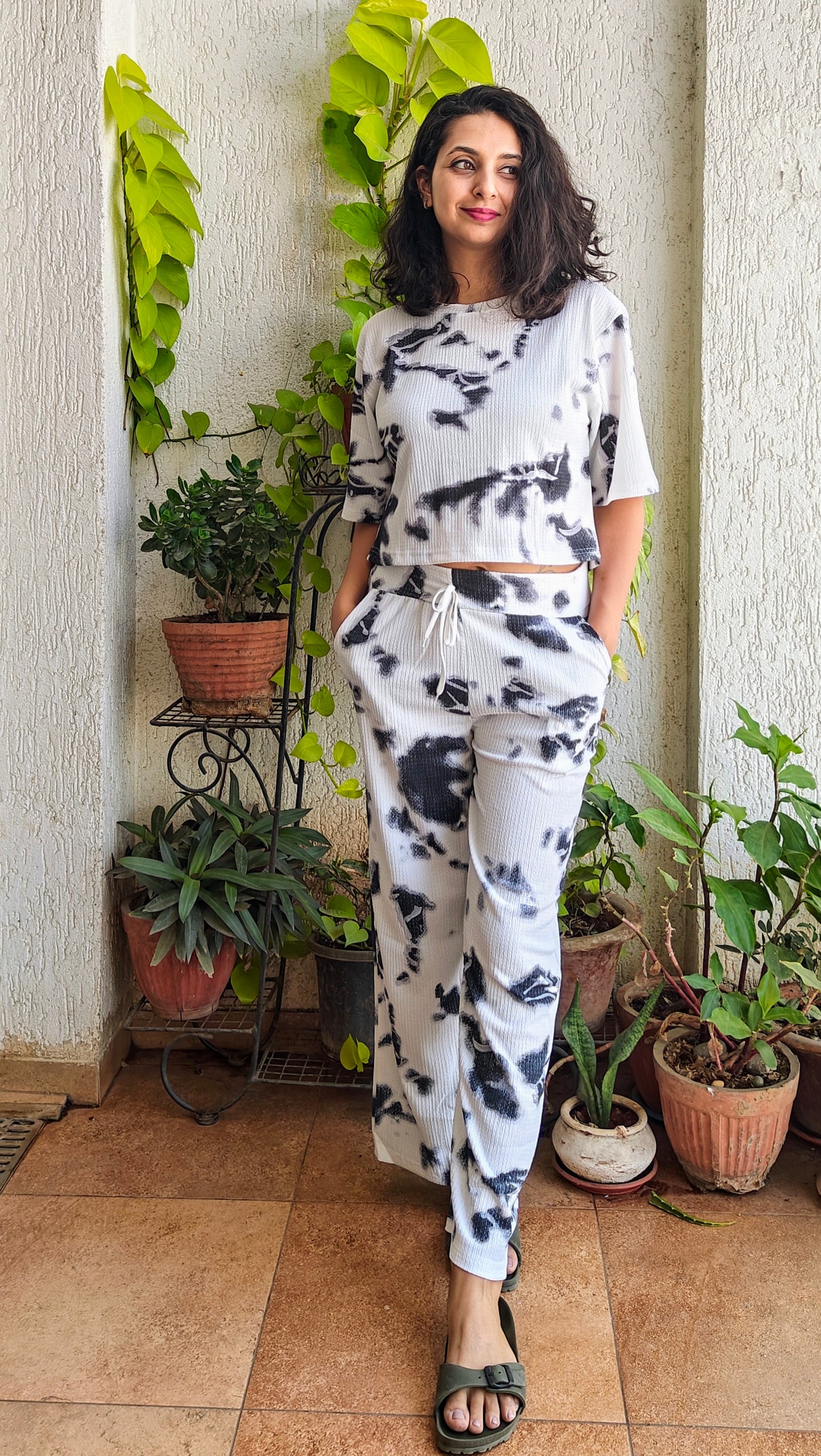 Tie and die white grey Co-ord set