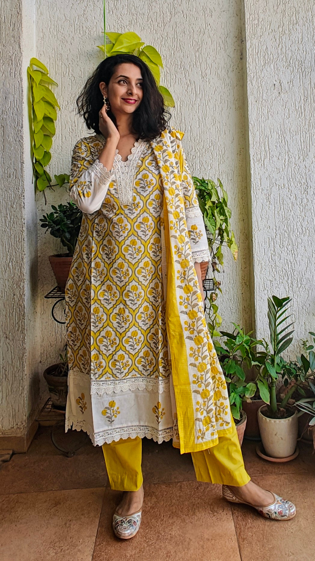 Sunshine yellow Karachi style kurta set with dupatta