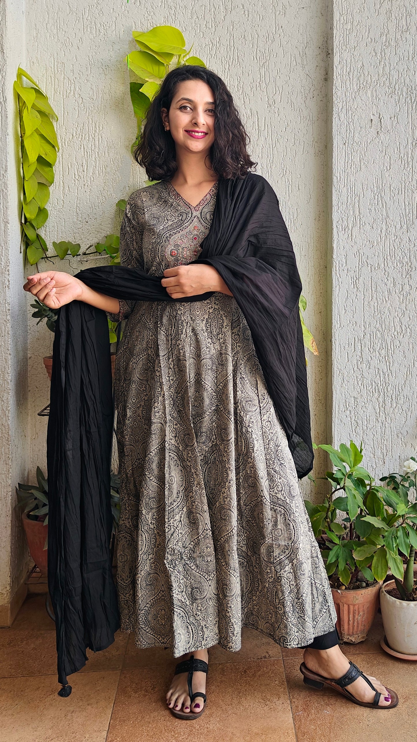 Black and white Anarkali kurta set