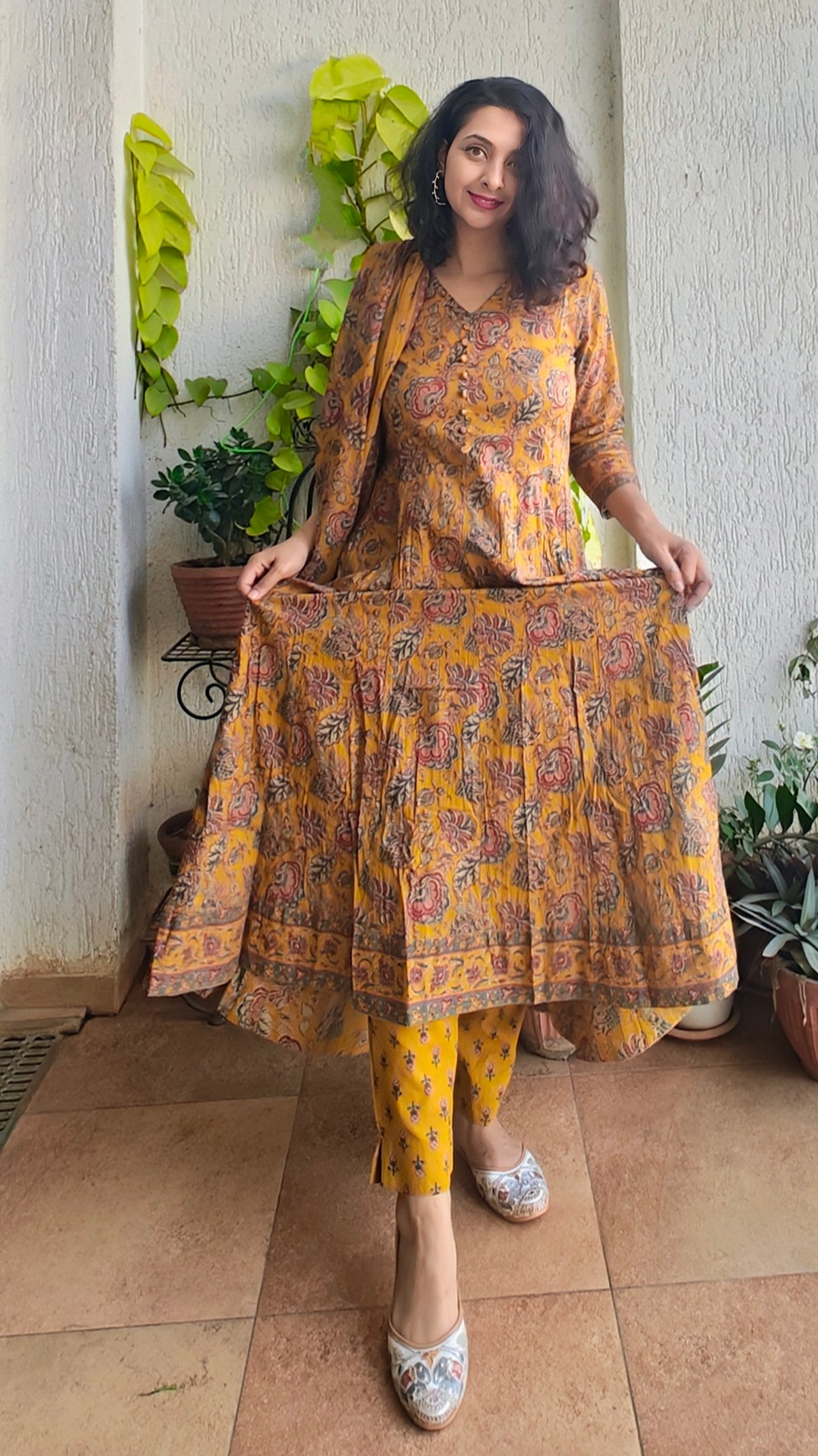 Mustard yellow Anarkali kurta set with dupatta