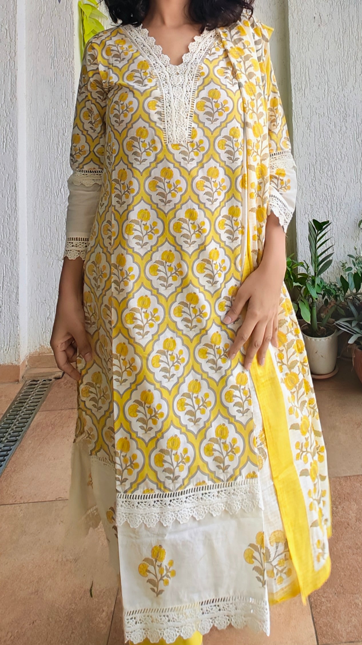 Sunshine yellow Karachi style kurta set with dupatta