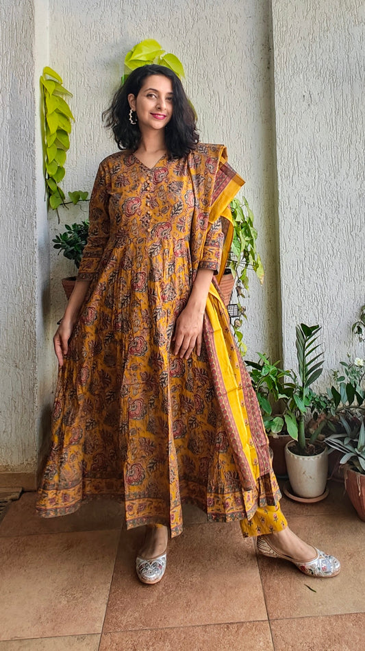 Mustard yellow Anarkali kurta set with dupatta