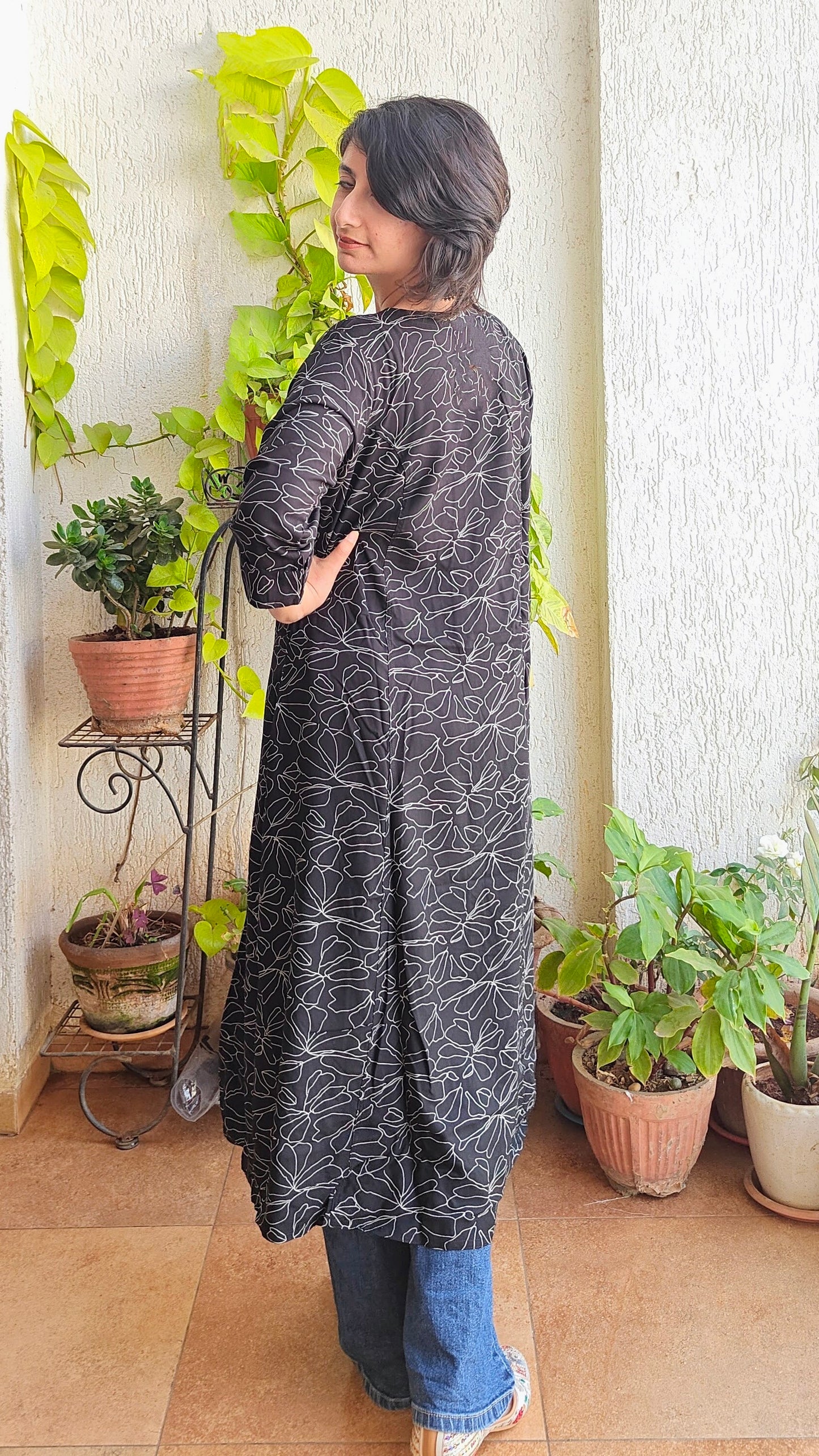 Black A-line digital print kurti