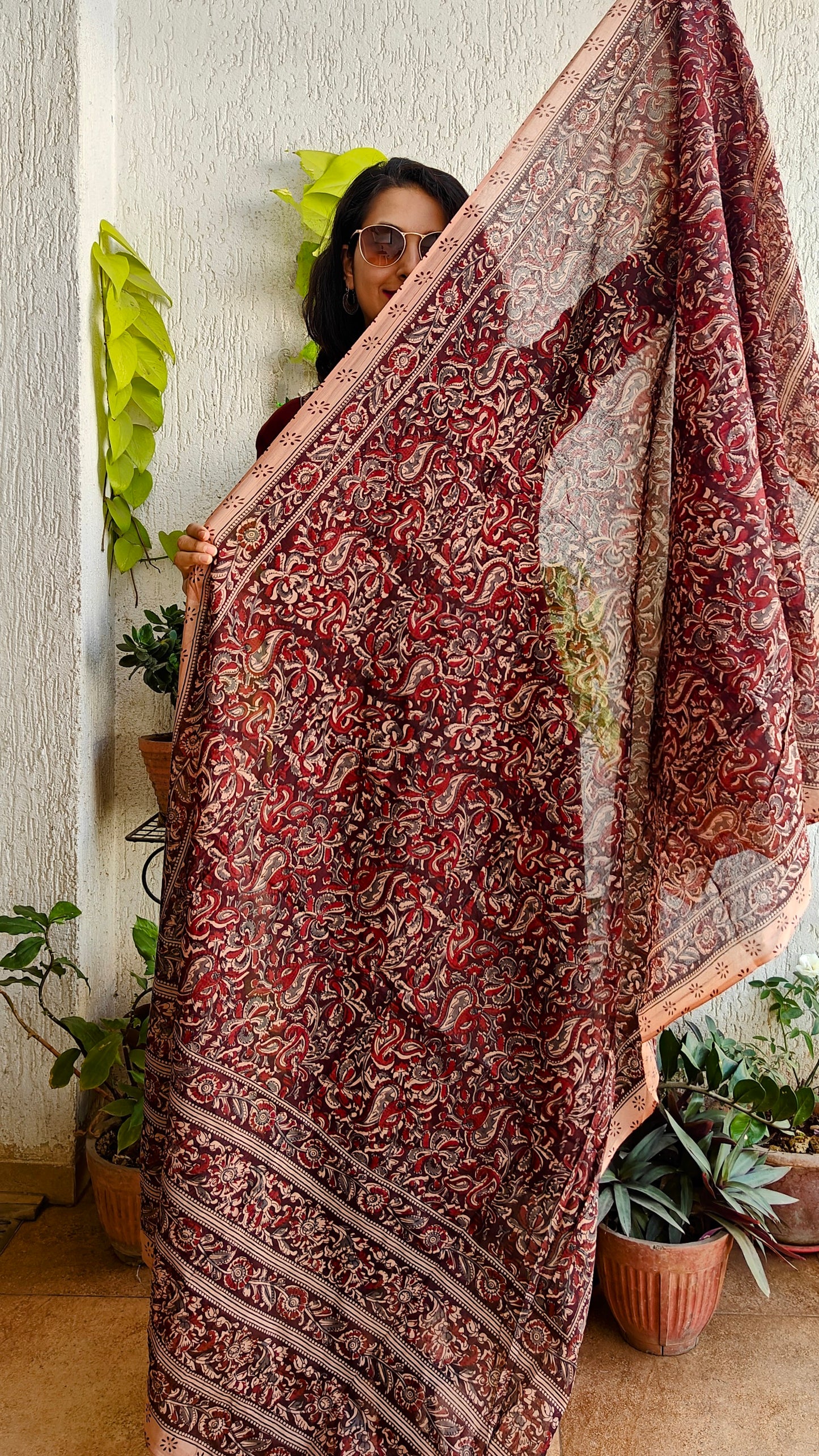 Cotton linen kurta set with Kalamkari dupatta