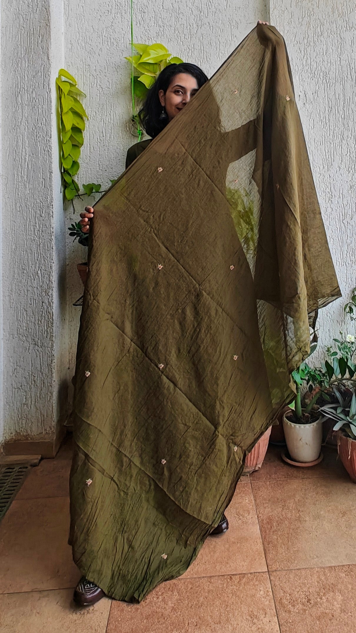 Mehendi green Mal cotton kurta set with dupatta