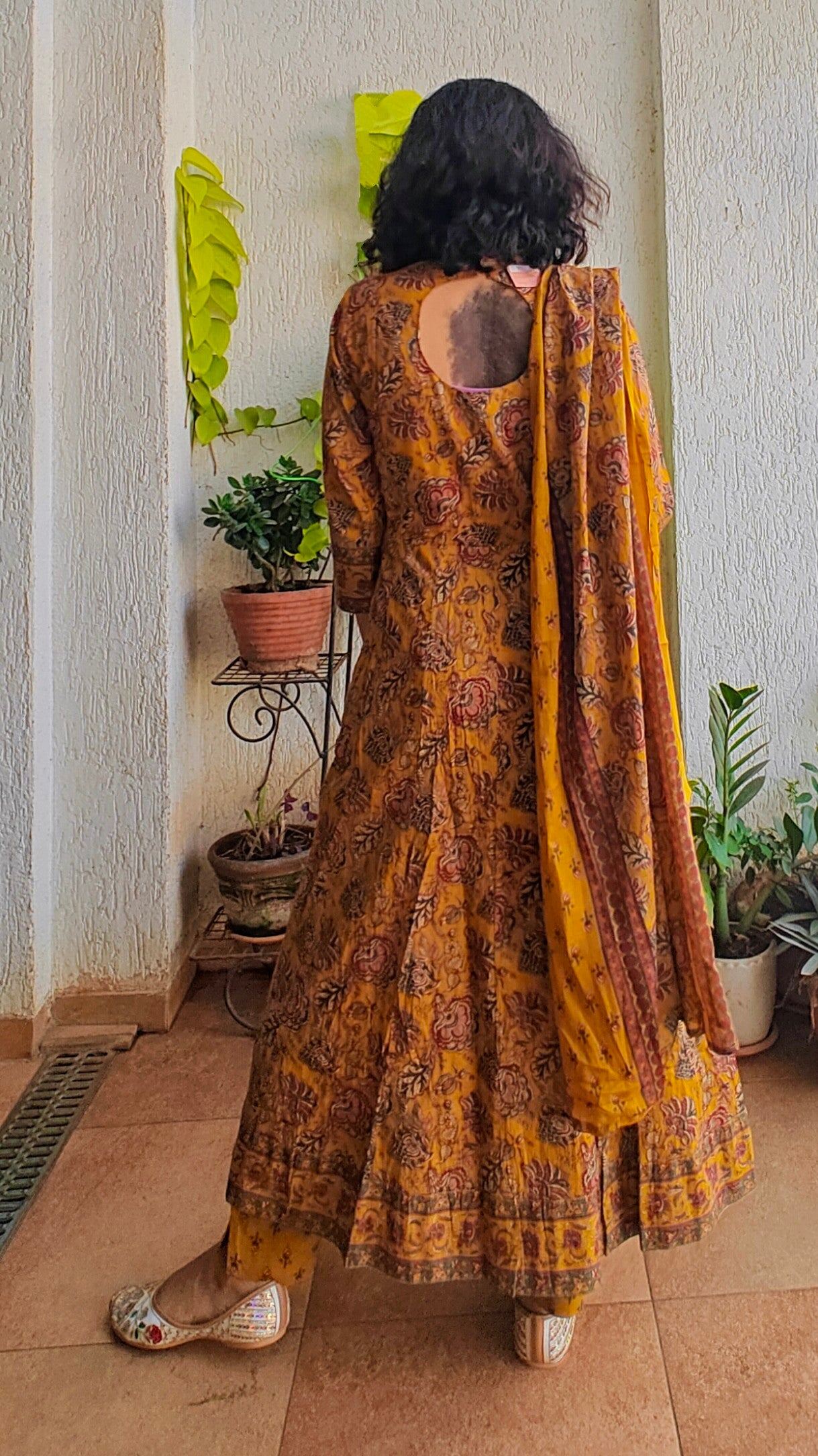 Mustard yellow Anarkali kurta set with dupatta