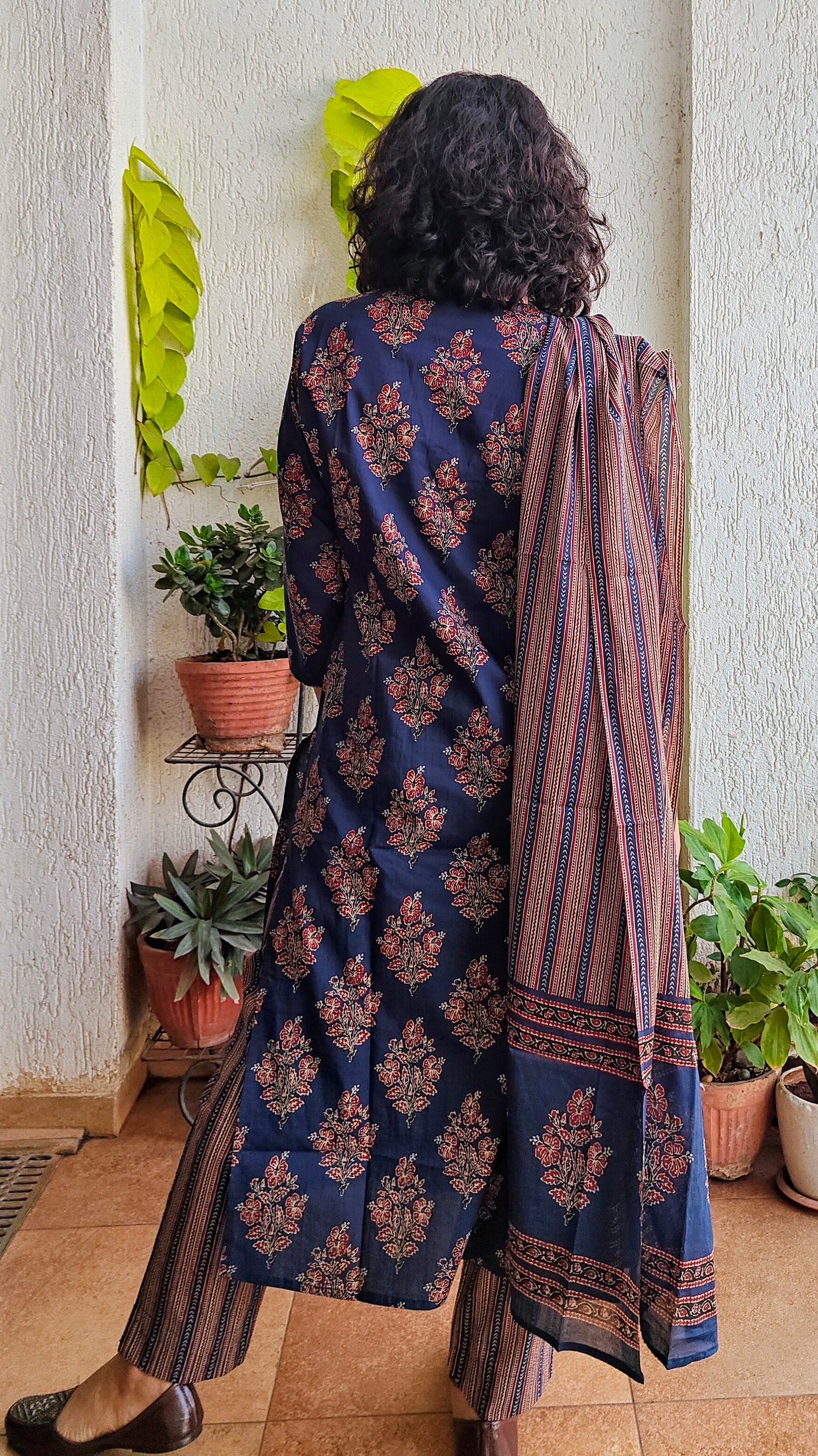 Indigo blue block print kurta set with dupatta