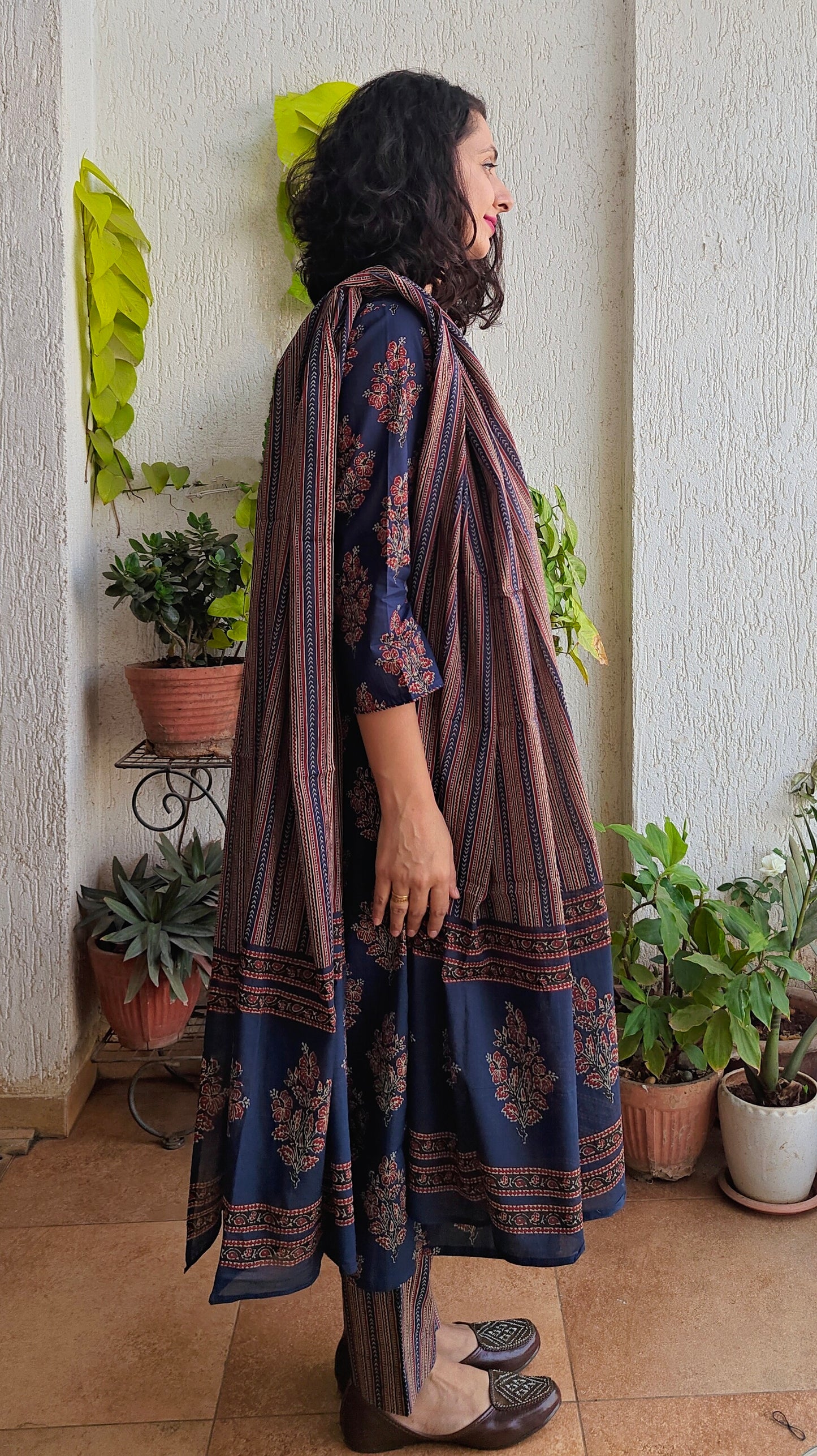 Indigo blue block print kurta set with dupatta